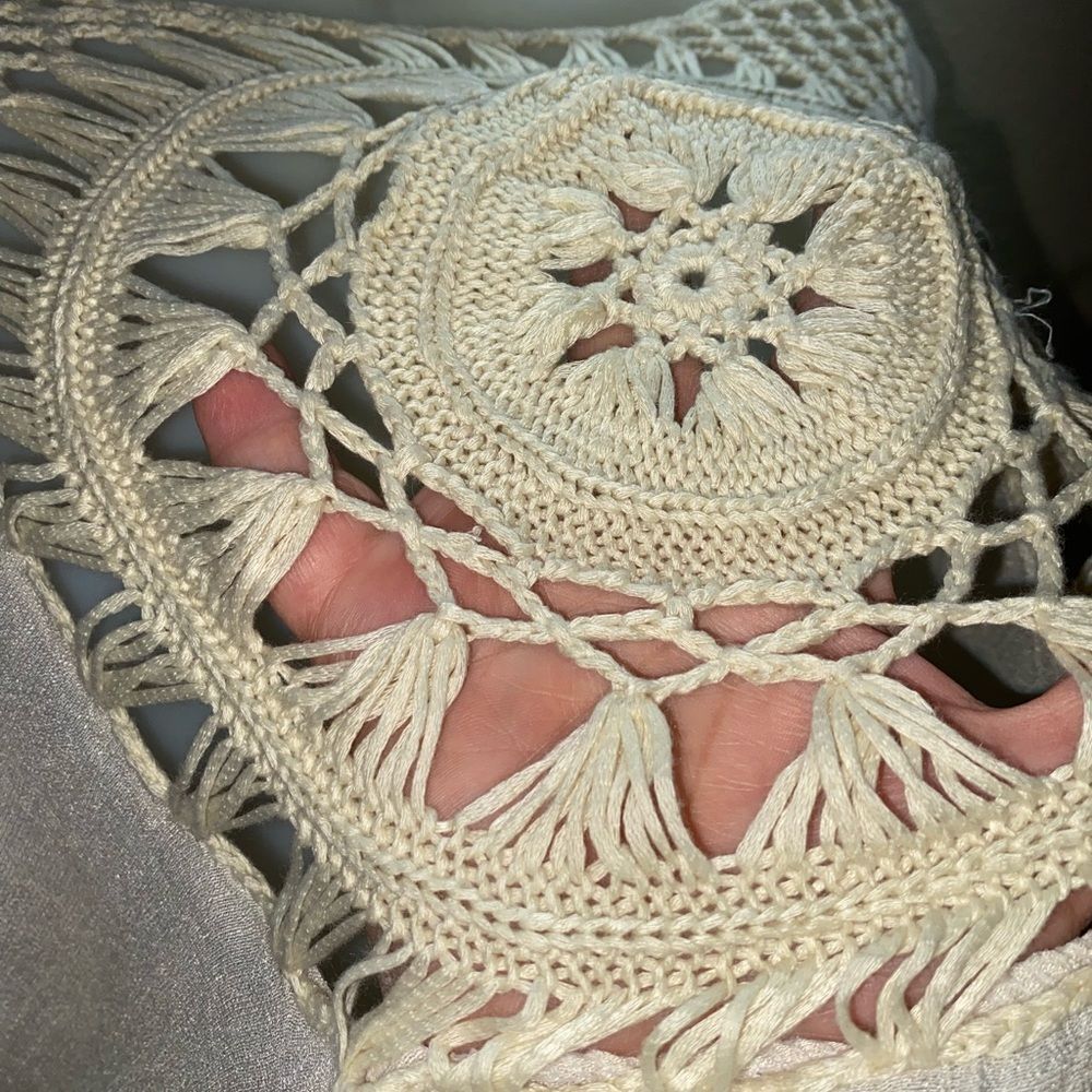 * bohemian tan Crochet Tunic size 1X with crochet trim - Picture 5 of 9